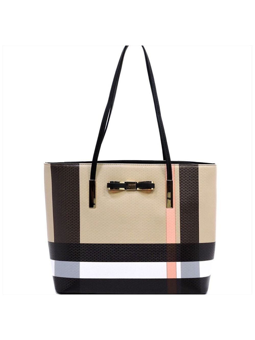 Plaid Checkered Bow Tote Black Trim